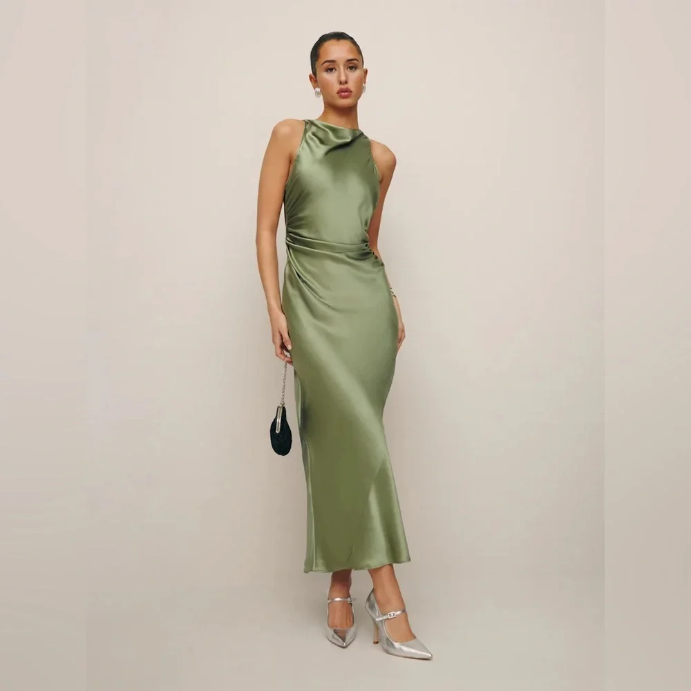 NEW Reformation Casette Silk Maxi Dress Artichoke Green Size 4 - Picture 6 of 11